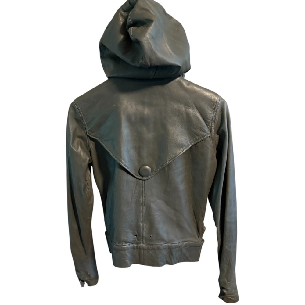 🛑SOLD🛑Mike & Chris VTG Rupert Double Breasted Hooded Grey Leather Jacket S - Picture 7 of 10